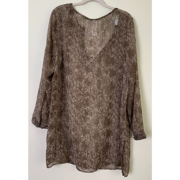 CHICO's | Printed Chiffon Split Neck Tunic Beaded Neck Chico's Sz 3 - Picture 2 of 11